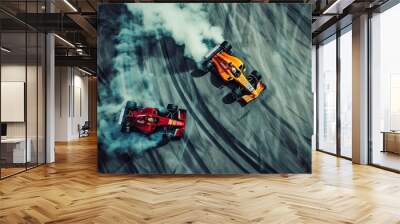 top view of F1 drifting car, Automobile, race track Wall mural