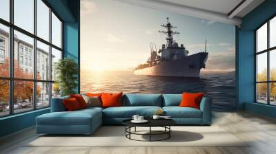 warship on the sea Wall mural