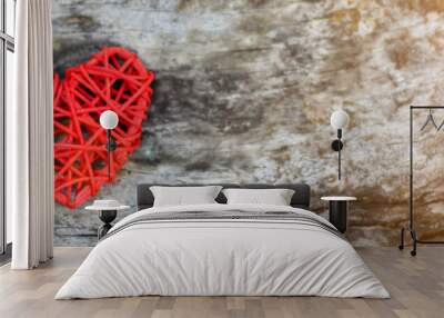 Banner size,Red heart on old wooden floor Wall mural