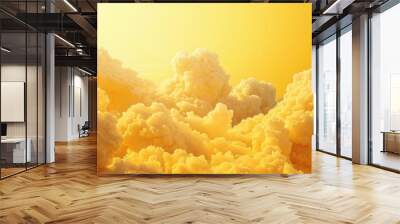 Dramatic glowing cloudscape in warm golden sunlight  Fluffy billowing cumulus clouds against a serene ethereal sky backdrop  Scenic picturesque landscape with a dreamlike transcendent atmosphere Wall mural