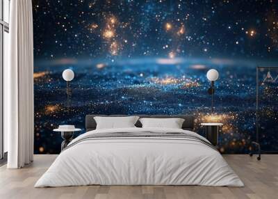 Stunning abstract background of glowing cosmic energy particles and lights in a vast mystifying dark blue universe  Futuristic fantasy space themed graphic design with a sense of wonder and Wall mural