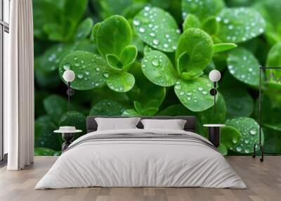 Background of Fresh oregano with water drops on nature. Wall mural