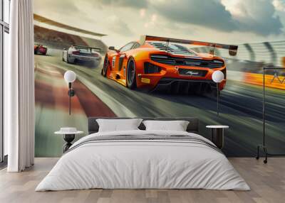 A image of sports cars racing on a track, capturing the speed and adrenaline of motorsport competitions Wall mural