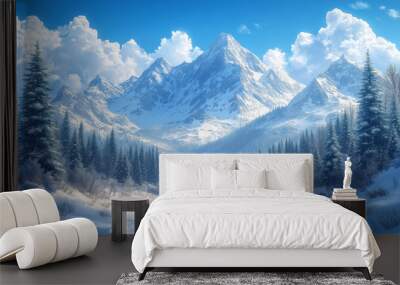 snow covered mountains, winter landscape with snow, winter landscape in the mountains, winter mountain landscape Wall mural