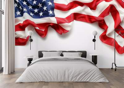 American wave flag on white background for American independence day celebration concept banner ,Waving American flag background with stripes and stars with visible fabric texture Wall mural