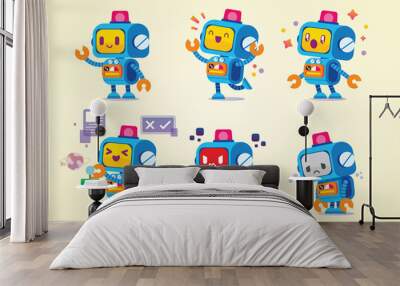 cute toy character with different pose and emotional collection set Wall mural