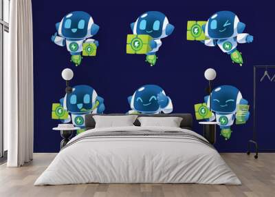 little flying white modern robot mascot character dilivery object Wall mural