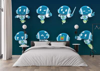 little flying white modern robot mascot character Wall mural