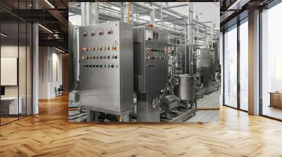 electronic control panel and tank at a milk factory. equipment at the dairy plant Wall mural