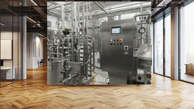 electronic control panel and tank at a milk factory. equipment at the dairy plant Wall mural