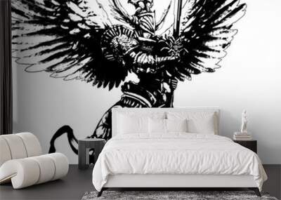 An angel with large spread wings in armor and with a sword Wall mural