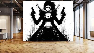 Girl with two guns Wall mural