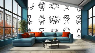 Awards line icons set. Trophy cup, Medal, Winner prize icon. Vector Wall mural