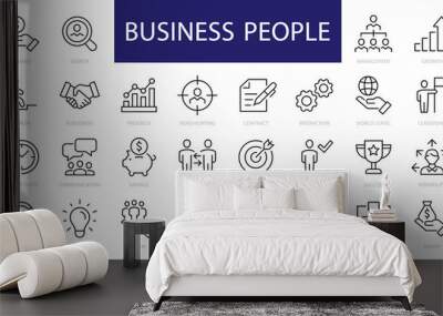 Business People & Teamwork thin line icons. Business people editable stroke icon. Businessman, Businesswoman, Management, Teamwork, Headhunting symbols. Vector illustration Wall mural