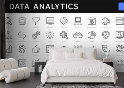 Data analytics thin line icons set. data analysis, analytics, optimization, mining, processing, statistic, monitoring, search, analysis editable stroke. Vector Wall mural