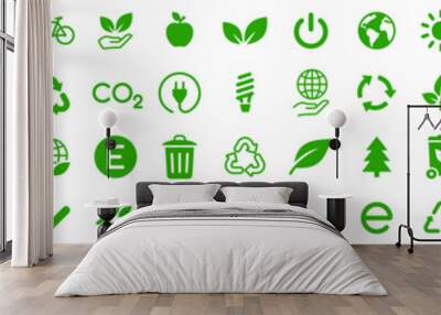 Ecology icons set. Nature icon. Eco green icons. Vector Wall mural