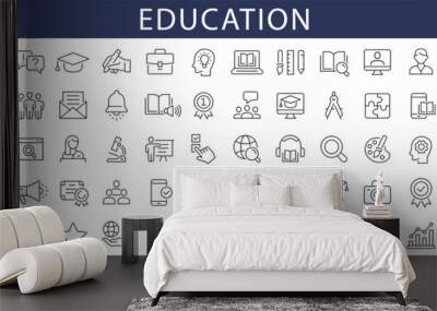 education and learning thin line icons set. education, school, learning editable stroke icons. vecto Wall mural