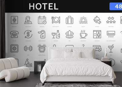 Hotel thin line icons set. hotel service, booking editable stroke icon collection. Vector Wall mural