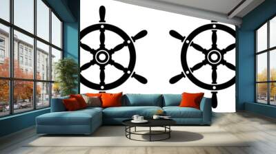 Ship steering wheel set. Boat steering wheels. Vector Wall mural