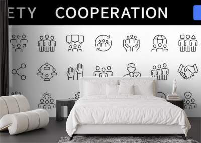 Society and Cooperation thin line icons. Team, teamwork, group, family editable stroke icon. Vector Wall mural