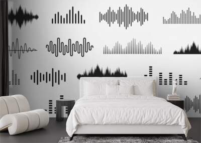 Sound wave set. Sound waves, Equalizer, Audio waves, Radio signal, Music. Recording. Vector illustration Wall mural