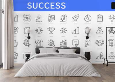 Success thin line icons set. Progress, career, growth, profit editable stroke icon. Vector Wall mural