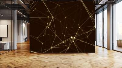 Abstract futuristic molecule structure gold color black background. Computer network connection digital technology illustration concept. Wall mural