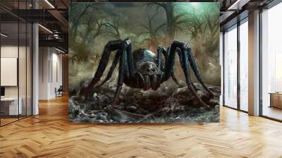 Giant spider scene 3D illustration Wall mural