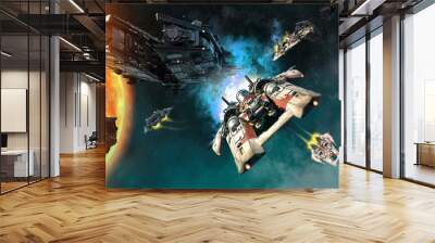 space fighters and mother ship 3D illustration Wall mural