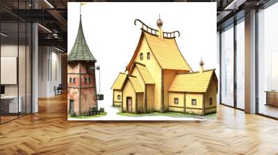 two fantasy buildings 3d illustration Wall mural