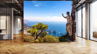 Vue sur la mer et sur  la statue de l'empereur auguste, depuis les hauteurs de Mont Solaro, Anacapri, Ile de Capri,  region de Naples, Italie Wall mural