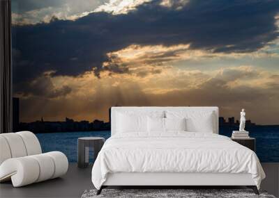 city skyline at sunset Wall mural