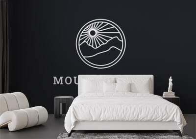 Mountain sun logo icon flat design template  Wall mural