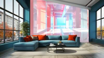 Abstract modern colorful building space interior. Blend of futuristic design and sophisticated technology in construction. Minimalist shiny and glossy art design. Wall mural