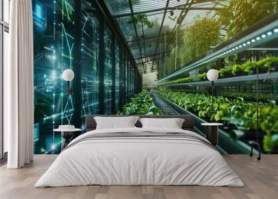 Agriculture futuristic organic farm. High technology smart Sustainable farming technology and food innovation.. AI Generated Wall mural