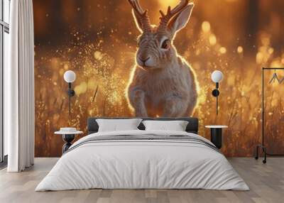 Antlered Rabbit Sunset. Wall mural