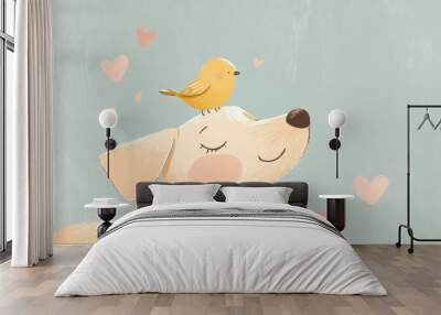 Dog and Bird Love. Wall mural