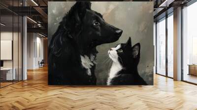 Dog and Cat Portrait. Wall mural