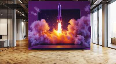 Laptop Rocket Launch. Wall mural