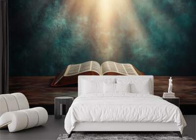 Open Bible on Wood. Wall mural