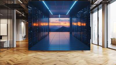 Server Room with Sunset View. Wall mural