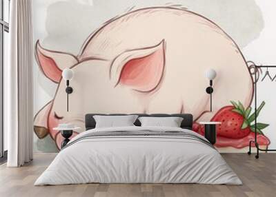 Sleeping Pig and Cake. Wall mural