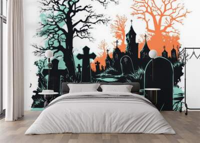 Spooky Churchyard. Wall mural