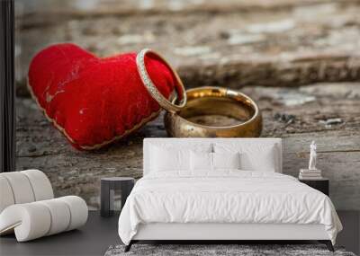 Wedding Rings on Heart. Wall mural