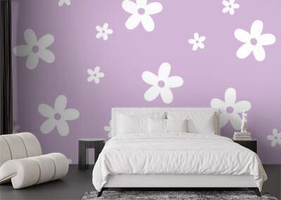 Cute doodle flower pink purple pastel pattern Wall mural