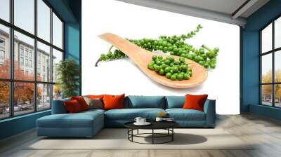 Fresh green peppercorns on white background Wall mural