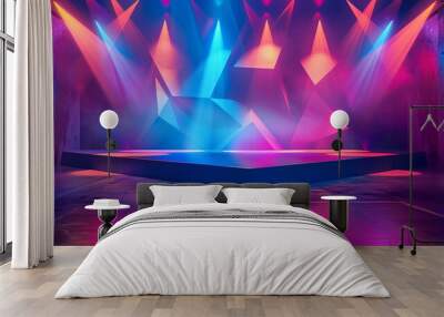 Abstract geometric stage illuminated with ultraviolet light and vibrant colors Wall mural