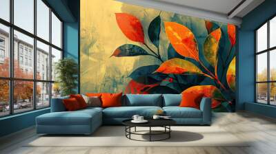 Artistic poster featuring a contemporary abstract leaf design Wall mural