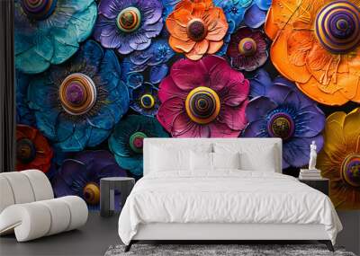 Artistic wall art with vibrant colors and abstract flower motifs for bedroom decor Wall mural