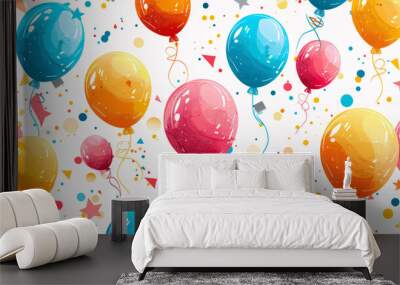 Bright and fun birthday card with colorful balloons and a festive pattern Wall mural